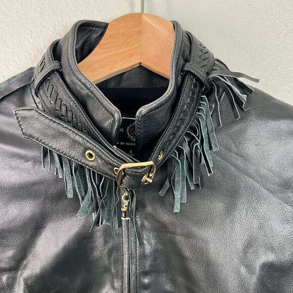 St. John Sport By Marie Gray SZ 6 Black Leather Jacket Removable Fringe Collar - Picture 3 of 16